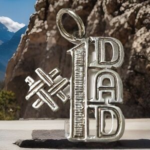 #1 DAD Charm Pendant 925 Sterling Silver Father Vintage 1980s Block Letters